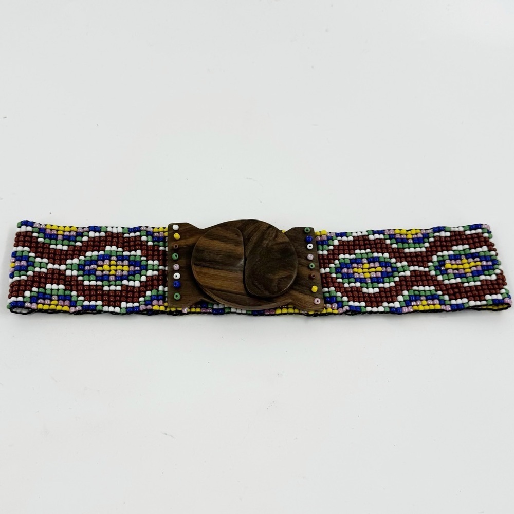 ✅ UNBRANDED BEADED BELT WITH WOODEN‎ SLIDE CLOSURE BOHO SOUTHWESTERN